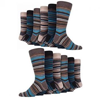 Mens Cotton Striped Dress Sock Set – 12 Pack