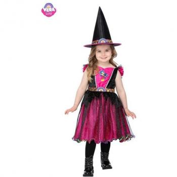 Disfraz de Bruja Vera y el Reino Arcoíris con sombrero y escoba para niña