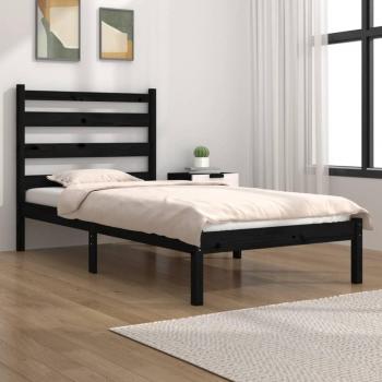 VidaXL Bed Frame, Small Single Size, Solid Wood, Black, Without Mattress