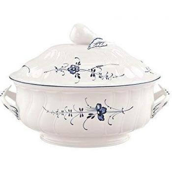 Villeroy & Boch Vieux Luxembourg Style Tureen, Premium Quality Porcelain, White and Blue, Content: 2.7 Liters
