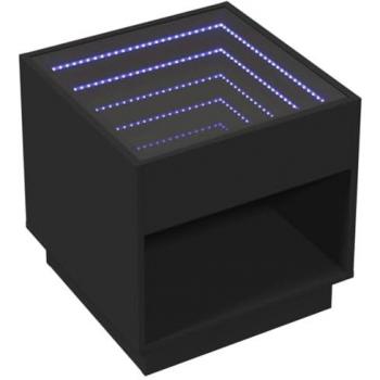 Table d’appoint nocturne avec lumière LED noire 50x50x50