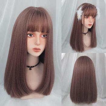 Medium Length Light Orange Cosplay Wig, Bangs Included – Synthetic Straight Heat-Resistant Hair
