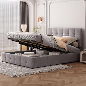 Redom Dormitorio 140x200: Cama Almacenamiento, Cabecero Ajustable, Tela Hipoalergénica