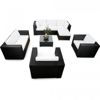 Polyrattan Lounge‑Set XXL – 26 Teile inkl. Tisch und Kissen – Schwarz