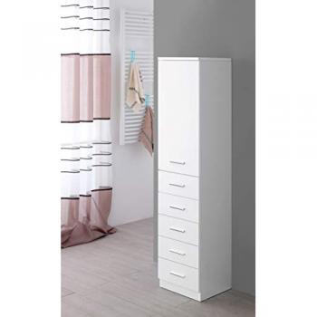 Mobile da Bango Alto Colonna Singola 5 Cassetti 1 Anta Bianco Feridras