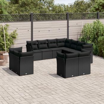Canapés réglables pour terrasse, 11 pcs en résine noire tressée
