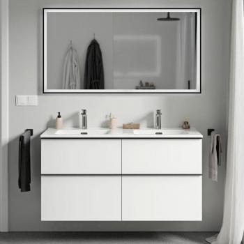 Meuble de Salle de Bain Blanc Mat et Brillant