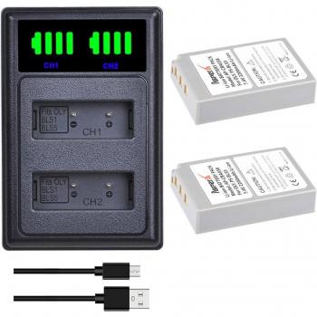 Pack de 2 Batteries PS-BLS5 avec Chargeur Double USB pour Olympus OM-D E-M10, E-PL2, E-PL5, E-PL6, E-PM2, Stylus 1