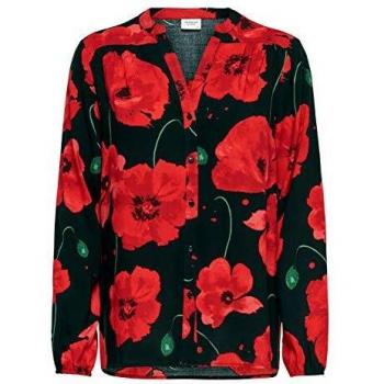 JDY Jdyice Top L/s Wvn Noos, Negro (AOP: Rojo Fuego Big Poppy), 36