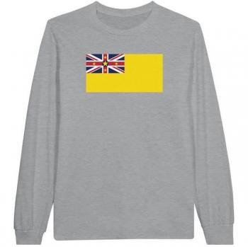 T-Shirt mit langen Ärmeln – PIXELFORMA – Niue-Flagge – 100 % Baumwolle – Grau