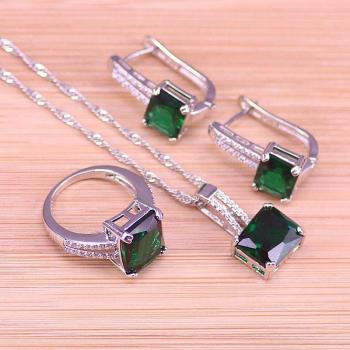 Joyería de plata 925 para mujer, conjunto de pendientes, anillo, collar y pulsera