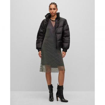 Hugo Boss Women's Black Shiny Fabric Padded Down Jacket, XL
