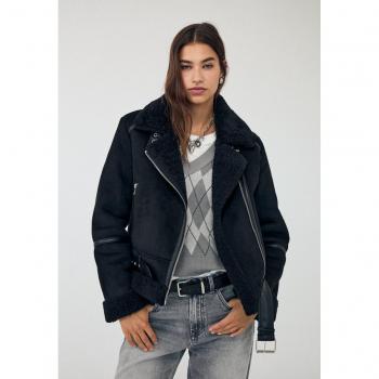 Stradivarius Giubbotto biker ecopelle effetto camoscio Nero L