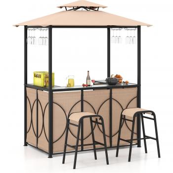 Tonnelle de Barbecue 3 Pcs avec Étagères en Métal
