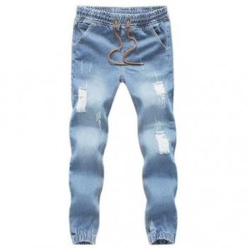 Pantalon décontracté homme, slim, déchiré, cheville