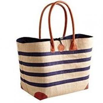 Sac de marché en paille marinière