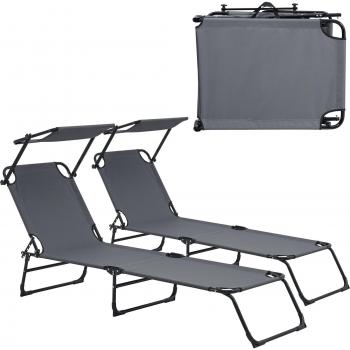 Transats de Jardin Pliables avec Toiture Pare-Soleil en Acier 190 cm