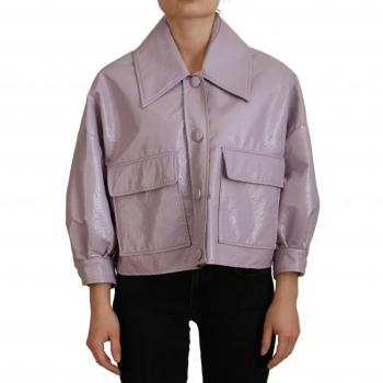 Purple Cotton Button Down Cropped Jacket