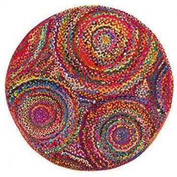 BELIANI Ethnic Braided Round Rug Multicolour Cotton 140 Cm