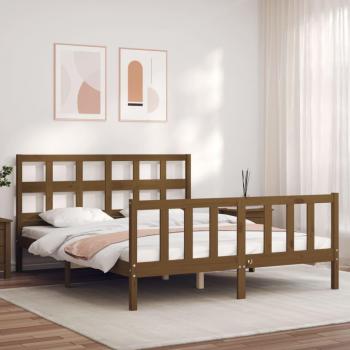 Estrutura de Quarto King Size com Cabeceira de Madeira Castanho‑Mel – vidaXL