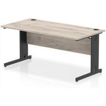 Impulse 1600x800mm Modern Office Desk – Grey Oak Surface, Black Cable‑Managed Frame