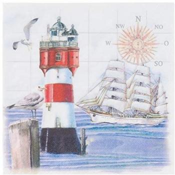 Küsten Servietten 20 Stück Leuchtturm & Kompass 33x33cm