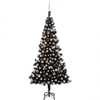 Vidaxl Black Pre-lit Christmas Tree with Ornaments 210 cm PVC