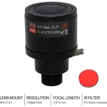 Lente de Deportes Varifocal 3MP con Filtro IR – Montura M12