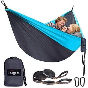 Unigear 2-Personen Hängematte, ultraleicht, 320X200cm / 275X165cm, 300kg Tragelast, mit Aufhängeset und 2 Alu Karabinern