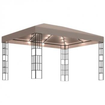 Carpa cenador de jardín con tira de luces LED 4x3 m taupé Vidaxl Gris Topo