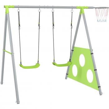 Set Giocattolo Aiyaplay 3 in 1 con Altalena, Canestro, Porta Calcio Verde Grigio
