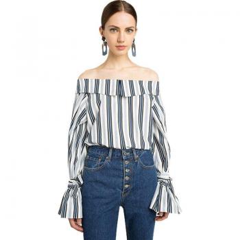 Blusa de Verano con Rayas Anchas y Encaje