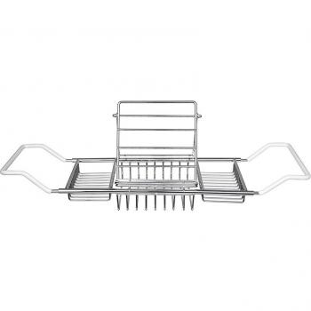 Silver Bathtub Rack Non-Slip Retractable Caddy for Wine and Books
