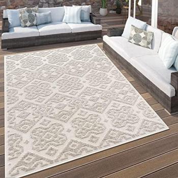 Paco Home Ronde 200 cm – Tapis extérieur terrasse, style scandinave, crémeux
