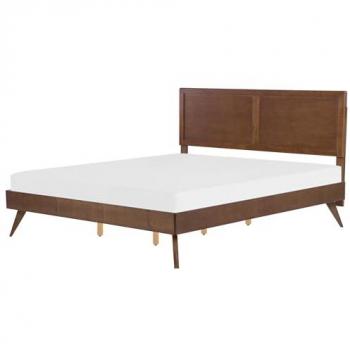Letto Matrimoniale 180 x 200 cm in Legno Marrone Scuro con Testiera Alta e Rete a Doghe Stile Rustico Istres