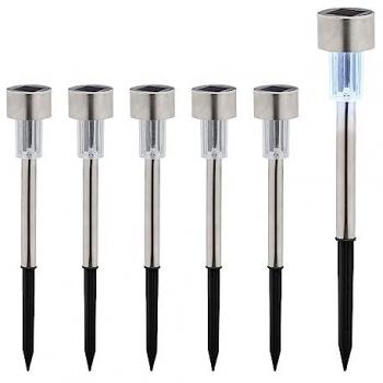 Solarlampen Set 6 Stück, kaltweiß, wasserdicht, mit Dämmerungssensor, HxD: 31 x 4,5 cm, silber/schwarz