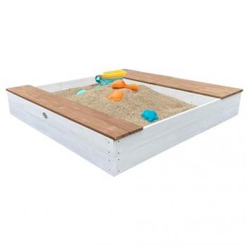 Bac à sable en bois AXI Evy avec bacs à eau, banc et espace de rangement 119 x 117 cm