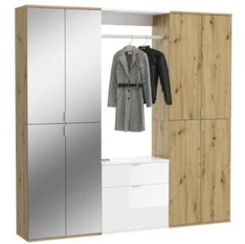 Bodite Armadio 8 Porte, 4 Specchi, 2 Cassetti, Guardaroba – Bianco-Rovere