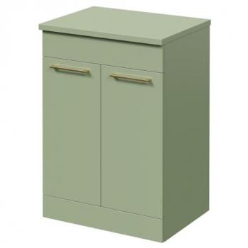 600mm Napoli Floor Standing Vanity Unit in Olive Green with Brushed Brass Handles
