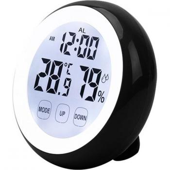 Compact Travel Alarm Clock with Thermometer and Hygrometer