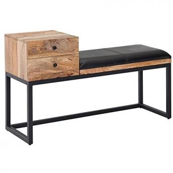 KADIMA DESIGN TEXAS Retro-Sitzbank mit Schubladen, Ziegenleder & Metall