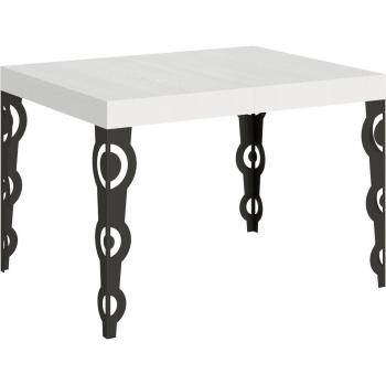 Mesa extensible Karamay 80x120/204 cm, marco de Fresno en blanco y antracita