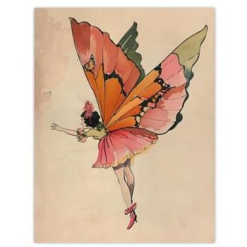 Retro Tinkerbell Butterfly Fairy Watercolor Art Print – Beige Edition