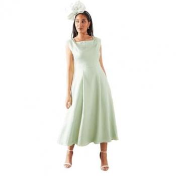Wallis Petite Floral Satin Fit & Flare Midaxi Dress – Pistachio