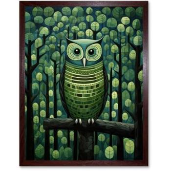 Dusk Forest Sage Owl Illustration – 12x16 Geometric Wall Decor