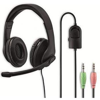 Cuffie Hama HS-P200 Stereo con Microfono Regolabile e Controllo Volume per Ufficio e Call Center, Nero