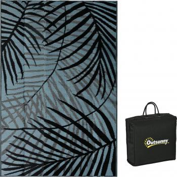 Outsunny Wendbarer Teppich für Terrasse 182x274cm wasserabweisend Schwarz Blau mit Tragetasche