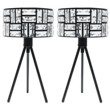 Elise Acrylic Jewel Two Tier Shade Black Tripod Lamps with LED Bulbs