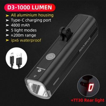 ROCKBROS 1000 Lumen Fahrradlampe mit 4800mAh Akku und GoPro Halterung