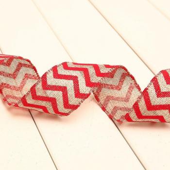 Linen Christmas Ribbon with Wave Point Pattern